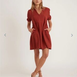 MARINE layer Jamie Short Sleeve Mini Dress in Barn‎ Red Sz L